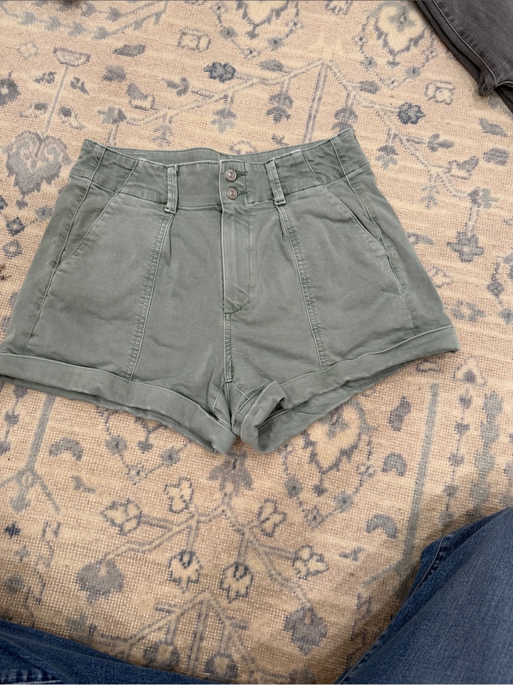 PAIGE Sage Green High-Waist Utility Shorts